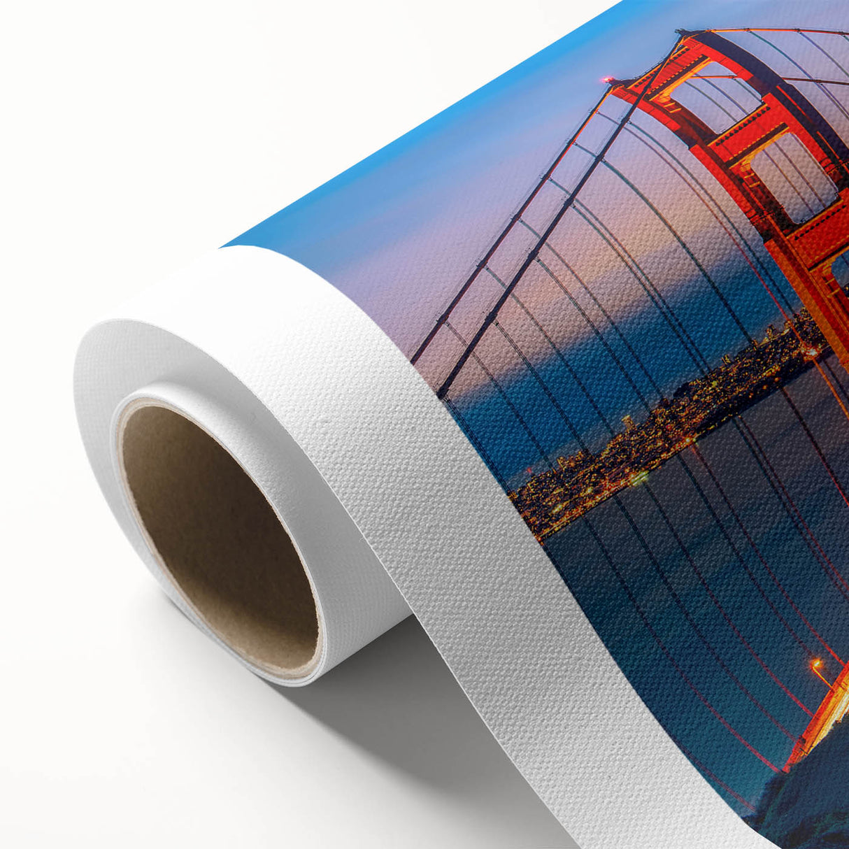 Art deco poster of San Francisco skyline in pastel shades on rolled canvas, ideal for nursery wall art.