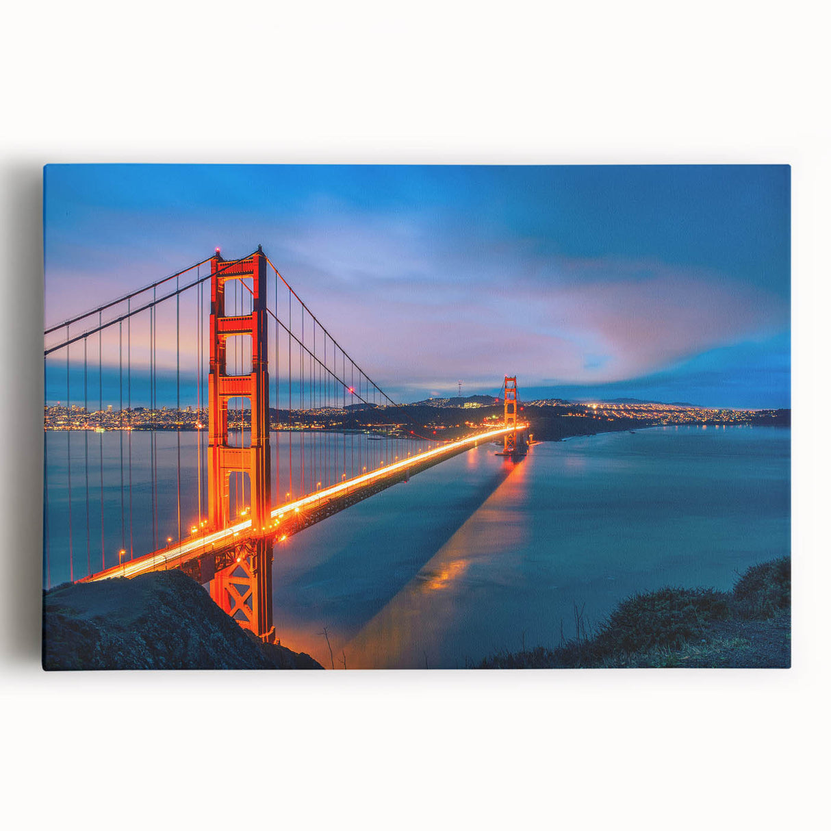 Black and white photograph of San Francisco skyline on large stretched canvas, suitable as kitchen wall art.