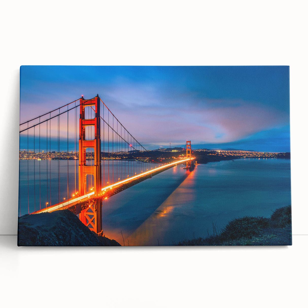 Black and white stretched canvas of San Francisco skyline, ideal for kitchen wall art.