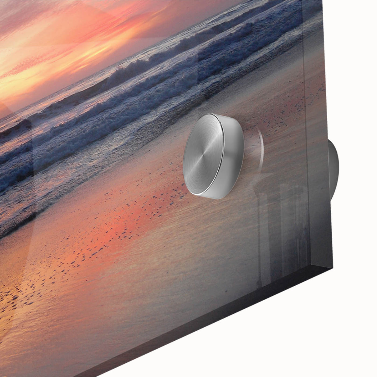 Large abstract wall art depicting Santa Barbara scenery in mid-century modernist style on acrylic glass.
