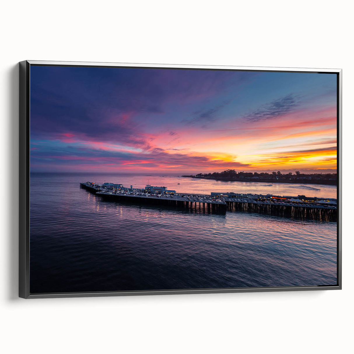 Black and white framed canvas depicting the Santa Cruz landscape, ideal for bedroom wall decor.
