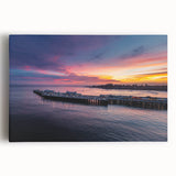 Black and white photograph of Santa Cruz pier on stretched canvas, ideal for kitchen wall art.