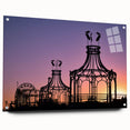 Acrylic print of a large abstract depiction of Santa Monica scenery, using a palette of cool blues and greens.