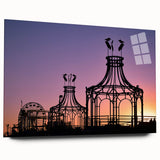 Large abstract wall art of Santa Monica scenery in muted blue and green hues, acrylic print.