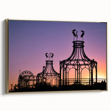 Framed canvas featuring a vintage-style landscape of Santa Monica in muted gold and black tones, ideal for bedroom wall art.