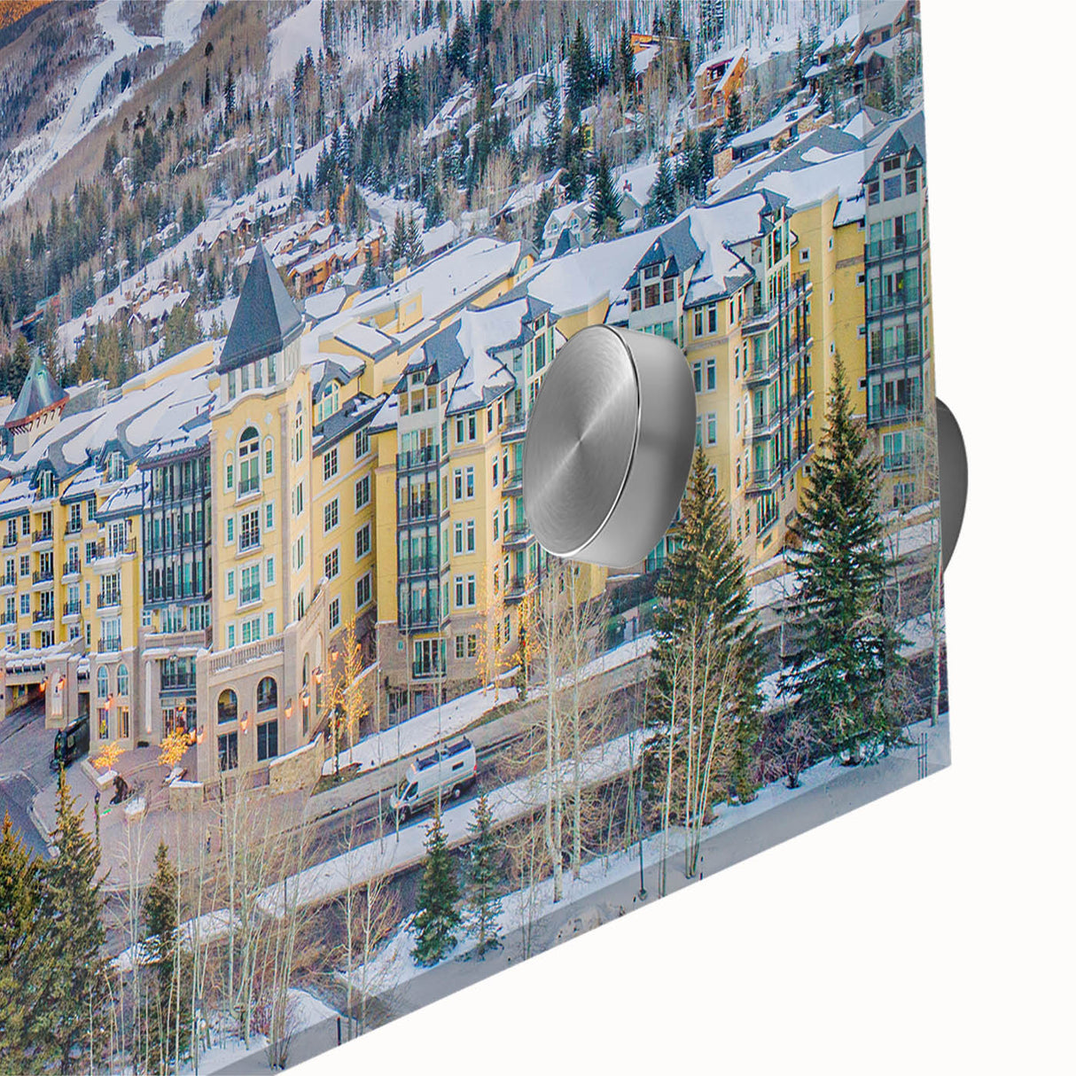 Mid-century modernist large abstract art print of Vail, Colorado landscape in muted earth tones on acrylic glass.