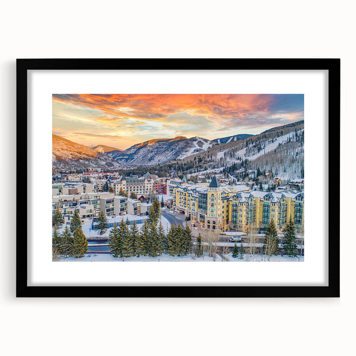Colorful abstract art print of a textured Colorado scenery on a large framed canvas, ideal for living room decor.
