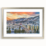Textured abstract art print depicting a vibrant Colorado Vail scenery in a silver frame, ideal for bedroom art.