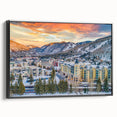Framed canvas of a black and white vintage landscape painting of Vail, Colorado, ideal for bedroom wall decor.