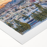 Art deco poster of Vail, Colorado, featuring muted earth tones on a rolled canvas, suitable for dining room decor.