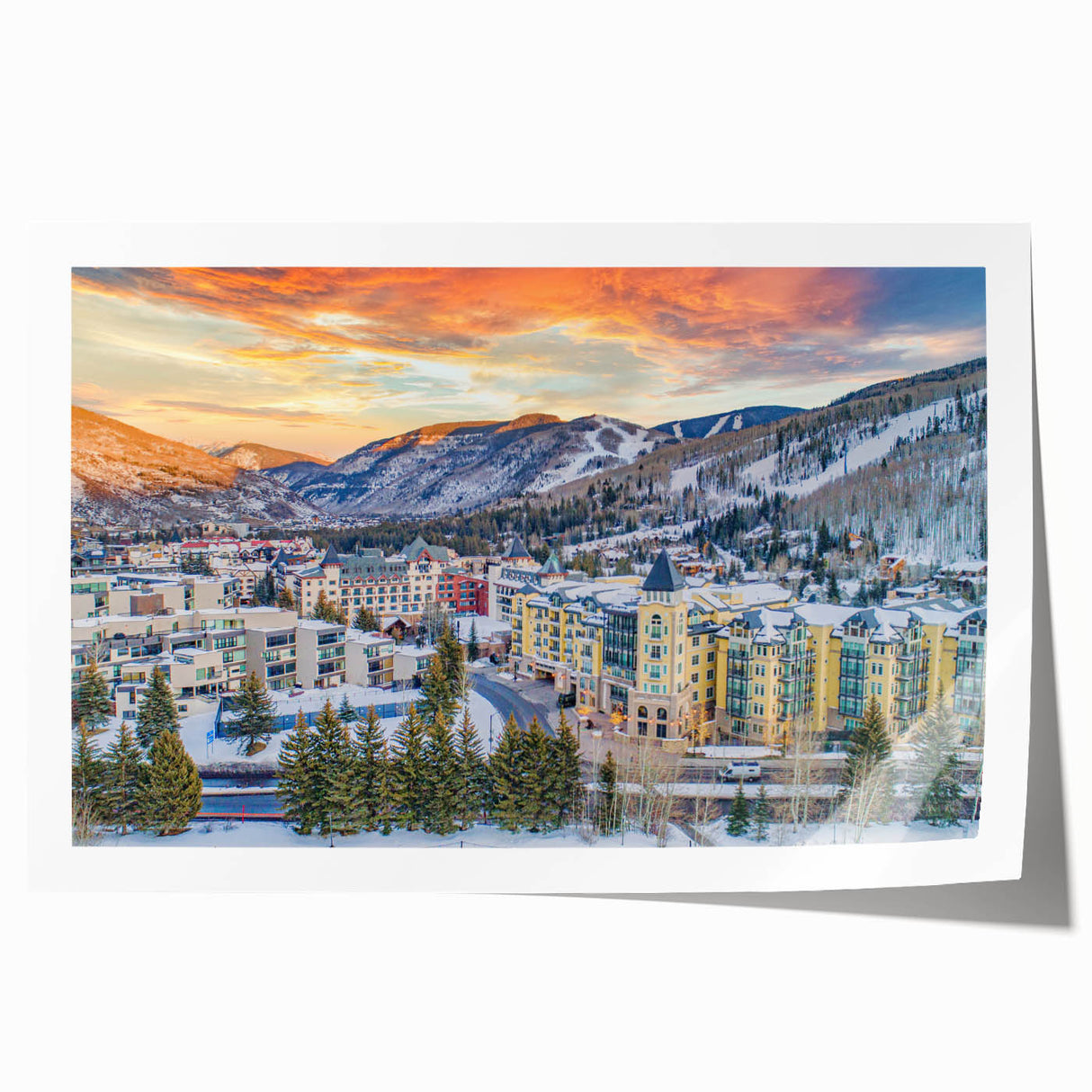 Scenic Vail, Colorado landscape on rolled print, featuring lush greenery and mountains, ideal for art wall dining room.
