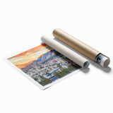 Extra large rolled print of Vail, Colorado scenery with muted earth tones, ideal for classy bathroom wall art.