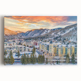 Black and white photograph of Vail, Colorado on large stretched canvas, ideal for kitchen wall art.