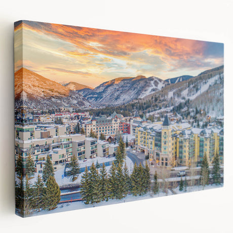 Scenic Vail, Colorado landscape on large stretched canvas, featuring muted earth tones, ideal for kitchen wall art.