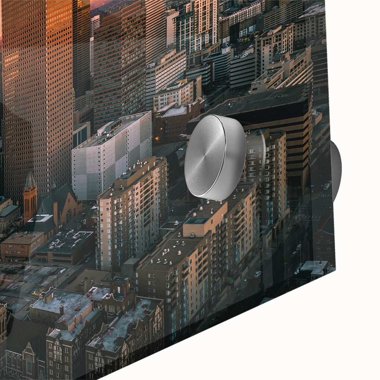 Large abstract wall art depicting Denver scenery in muted earth tones on acrylic glass, ideal for dining room art.