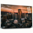 Acrylic print of a large abstract depiction of Denver, Colorado, in cool blue and gray tones.