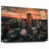 Acrylic print of a large abstract depiction of Denver, Colorado, in cool blue and gray tones.