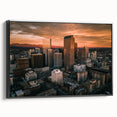 Black and white framed canvas of Denver landscape, ideal for bedroom wall art in a vintage poster style.