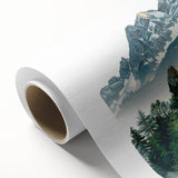 Art Deco style poster of Pikes Peak, Colorado, in muted earth tones on rolled canvas, ideal for nursery wall art.