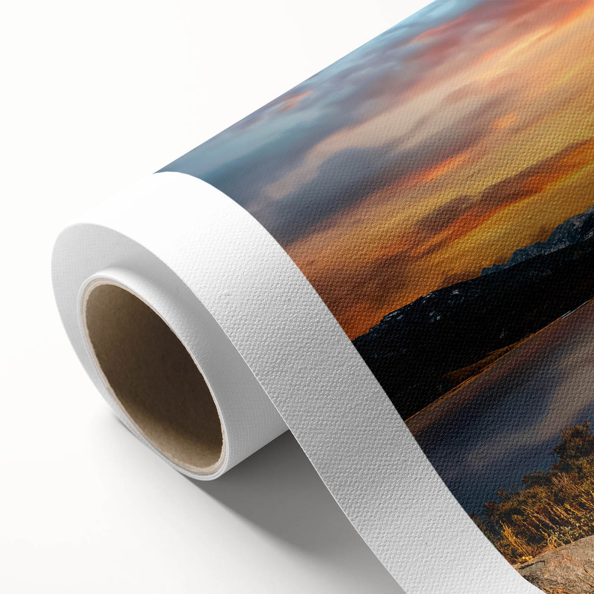 Art deco poster of Rocky Mountains in muted earth tones on rolled canvas, ideal for nursery wall art.