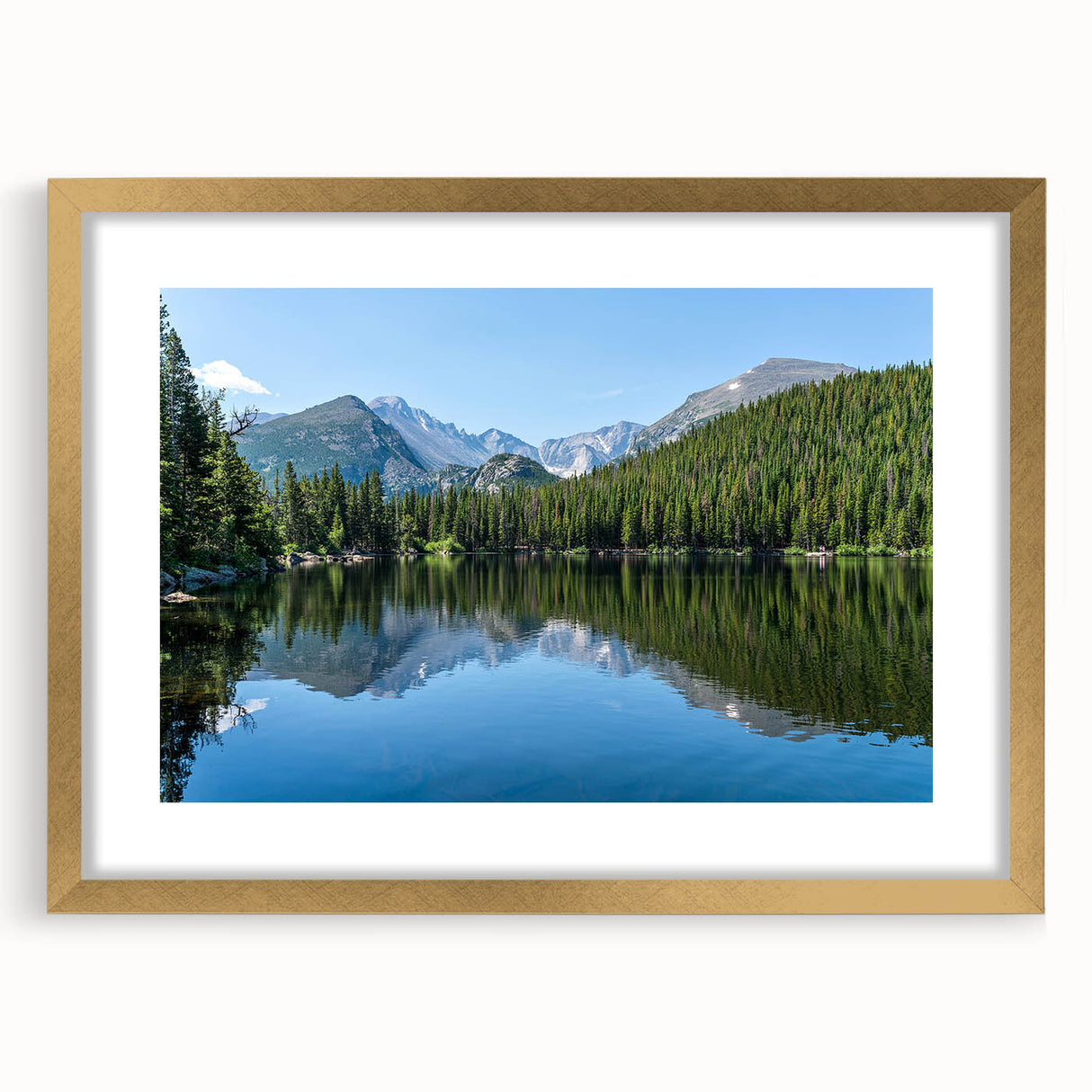 Extra large abstract art print of Colorado Springs with textured details in muted earth tones, framed in gold.