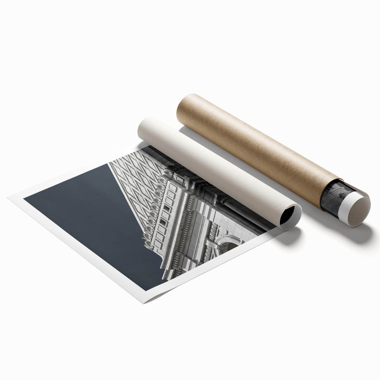 Rolled print of Connecticut scenery with floral accents in soft pastel shades, ideal for classy bathroom wall art.