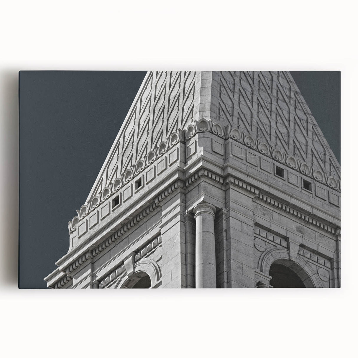 Black and white photograph of a Connecticut landscape on stretched canvas, suitable as large kitchen wall art.