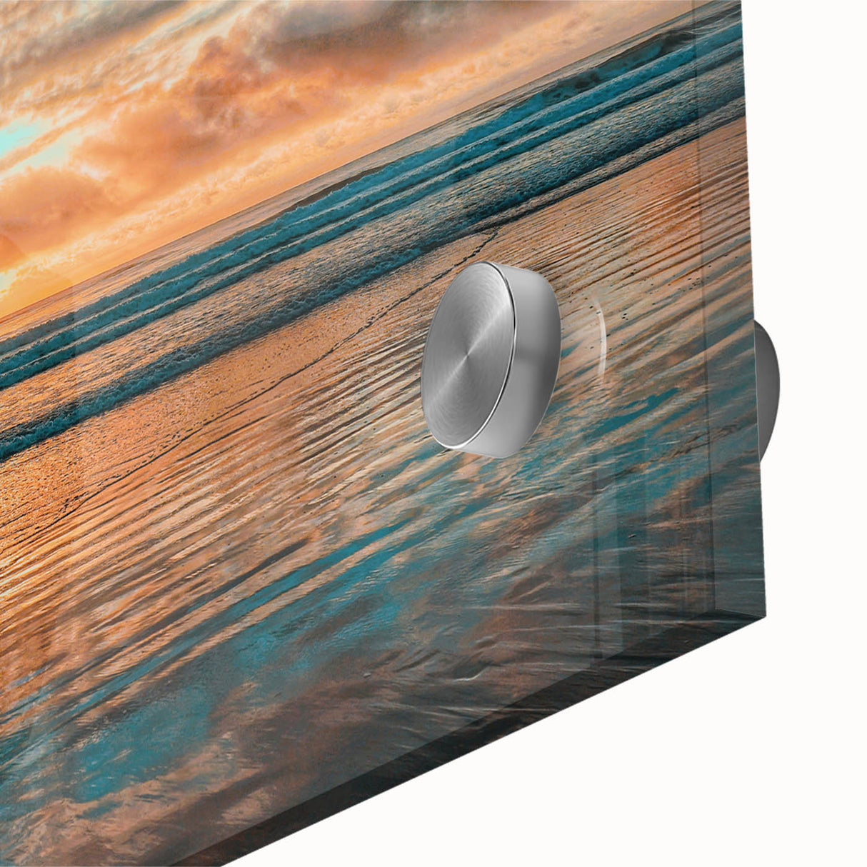 Large abstract wall art depicting Daytona scenery in muted blue and green on acrylic glass, ideal for dining room art.
