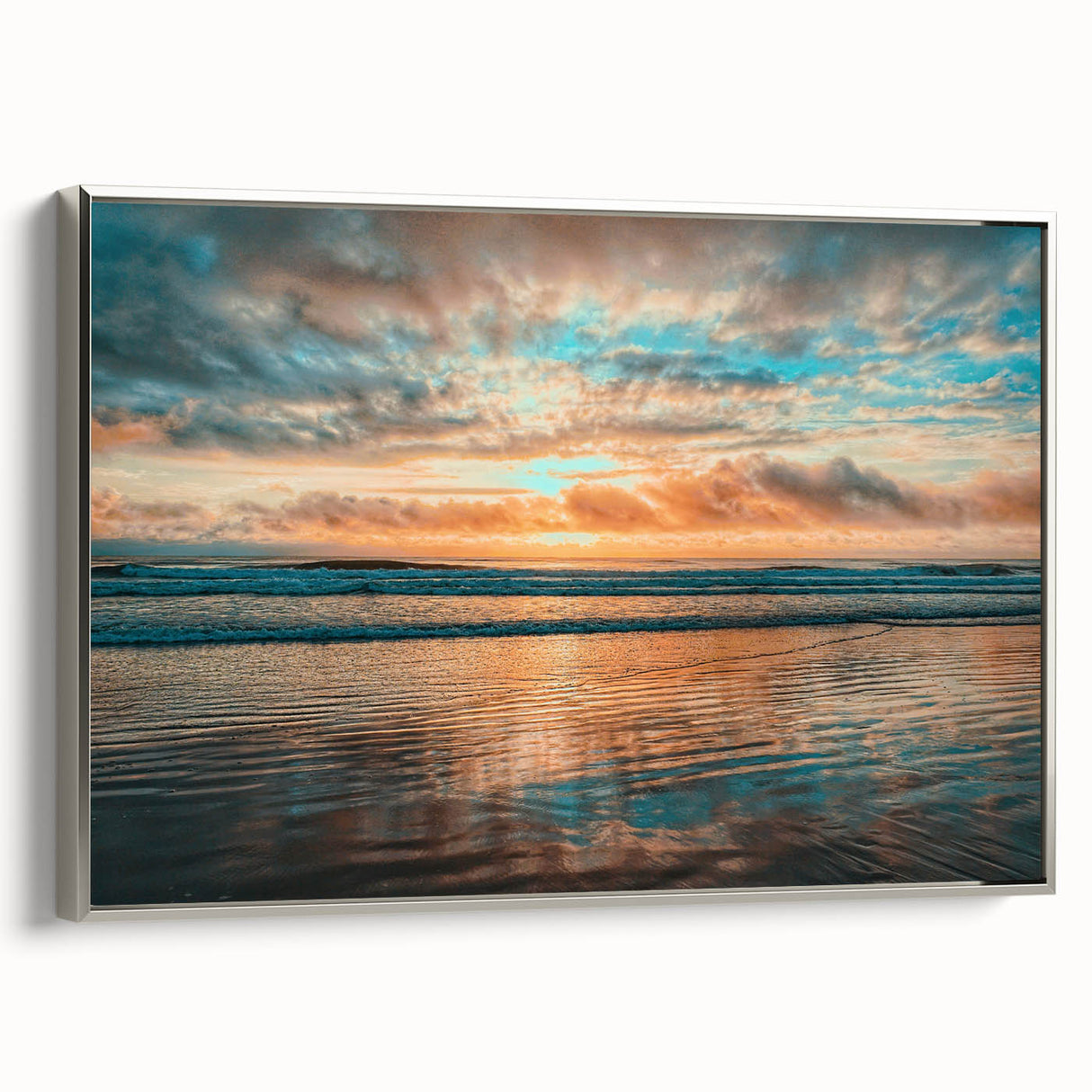 Landscape art painting of Daytona with colorful sky on framed canvas, ideal for living room decor.