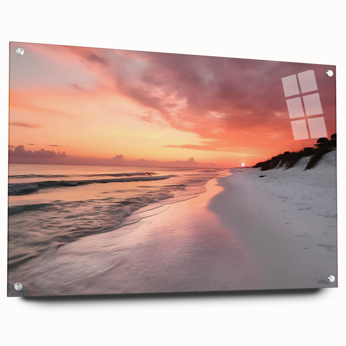 Acrylic print of Fort Lauderdale skyline in muted blues and greens, suitable for bedroom or dining room decor.