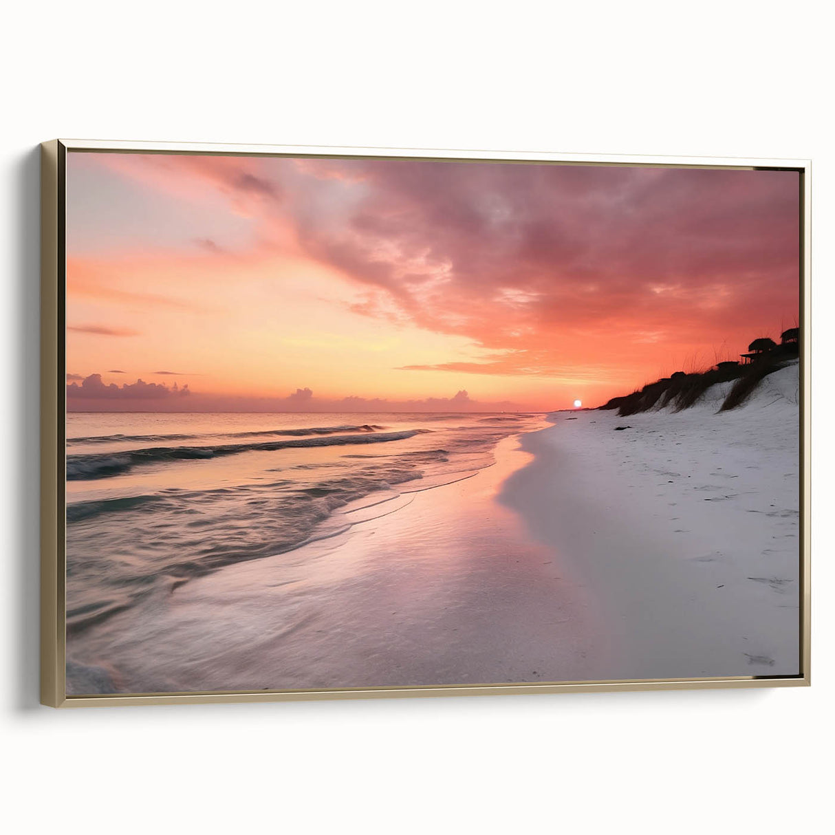 Framed canvas depicting a vintage-style landscape of Fort Lauderdale in black and gold tones, suitable for bedroom wall art.