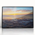 Large abstract wall art depicting the Florida Keys in a mid-century modernist style, framed in black acrylic.