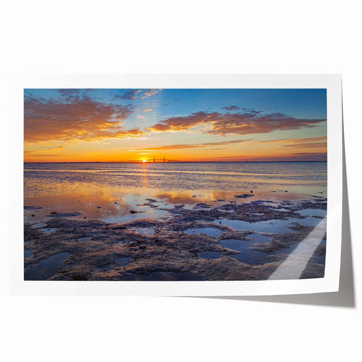 Extra large rolled print featuring a serene Florida Keys scenery with lush florals and vivid ocean blues.