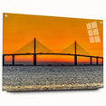 Acrylic print of Tampa skyline in muted blues and greens, suitable for bedroom or dining room decor.