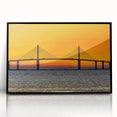 Large abstract wall art of Tampa skyline in muted gray and blue tones on framed acrylic, ideal for modern living room decor.