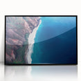 Large abstract wall art depicting Kauai's lush landscapes in green and blue tones, framed in black acrylic.