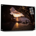 Acrylic print of a large abstract depiction of Maui's coastline in blue and green tones.