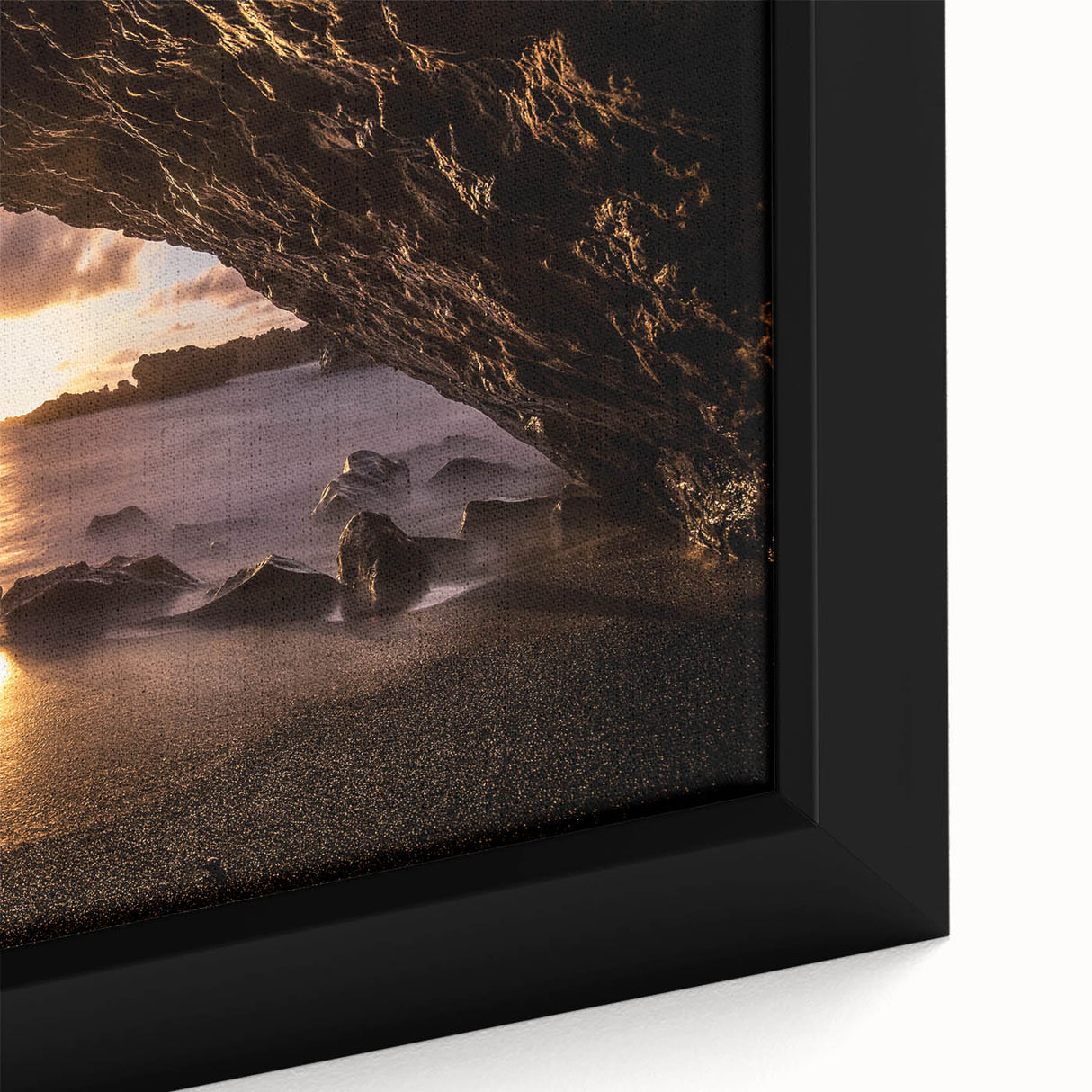Extra large framed canvas featuring a textured depiction of Maui's shoreline in vibrant colors, ideal for living room decor.