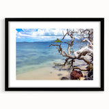 Extra large abstract art print featuring a colorful, textured depiction of Oahu, Hawaii, in a black frame.