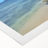 Art deco poster featuring a serene Oahu, Hawaii beach scene on rolled canvas, suitable for dining room wall art.