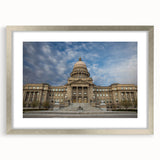 Textured abstract art print depicting a serene Idaho landscape in muted earth tones, framed in silver, ideal for bedroom art.