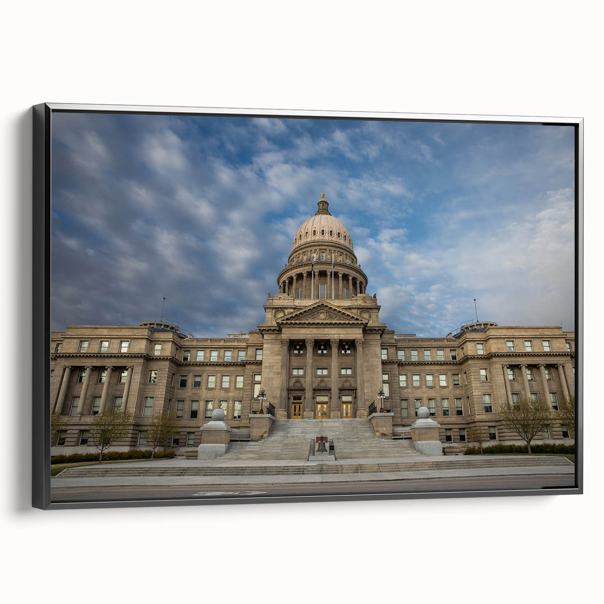 Black and white landscape art painting of Idaho scenery on framed canvas, suitable for bedroom wall decor.