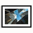 Extra large abstract art print of colorful Chicago skyline with textured details on a black framed canvas.
