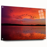 Acrylic print of Lake Michigan with a large abstract design, featuring cool blue and gray tones.