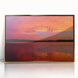Large art print of Lake Michigan with muted blue and gold tones on a framed acrylic, ideal for modern art wall decor.