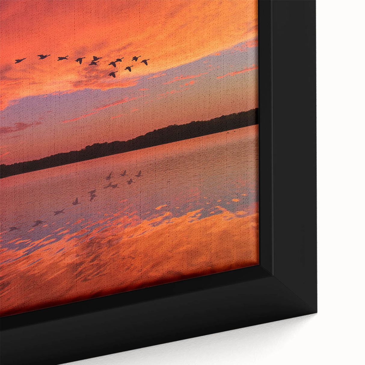 Extra large framed canvas of Lake Michigan, featuring a black textured foreground with colorful art in the background.