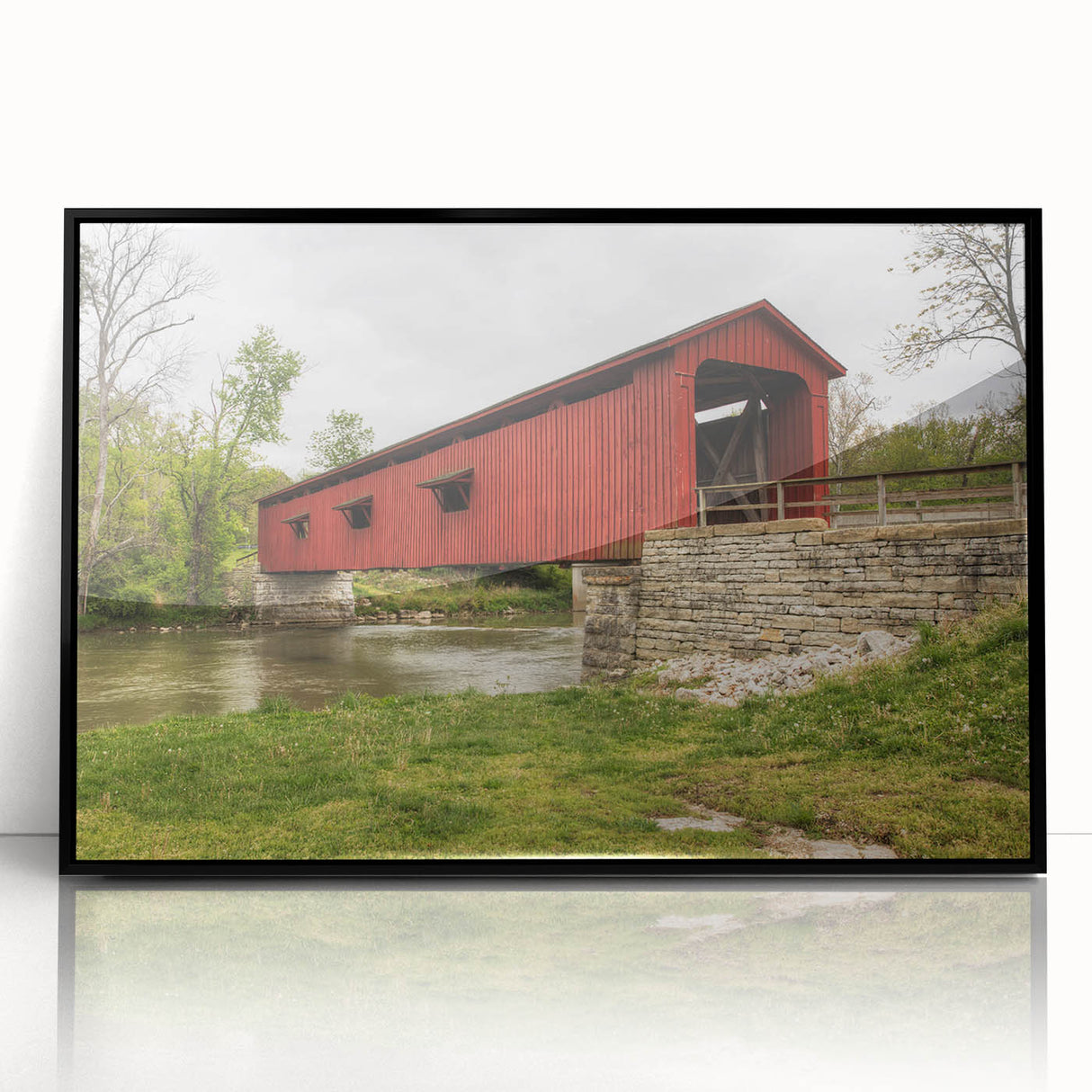 Large abstract wall art depicting a stylized Indiana landscape in muted earth tones on a framed acrylic panel.