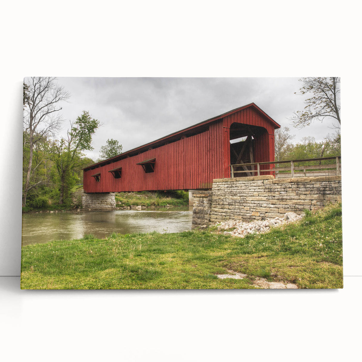 Black and white photo of Indiana scenery on large stretched canvas, suitable as kitchen or bedroom wall art.