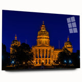 Large abstract wall art depicting a serene Iowa landscape in muted earth tones on acrylic glass.