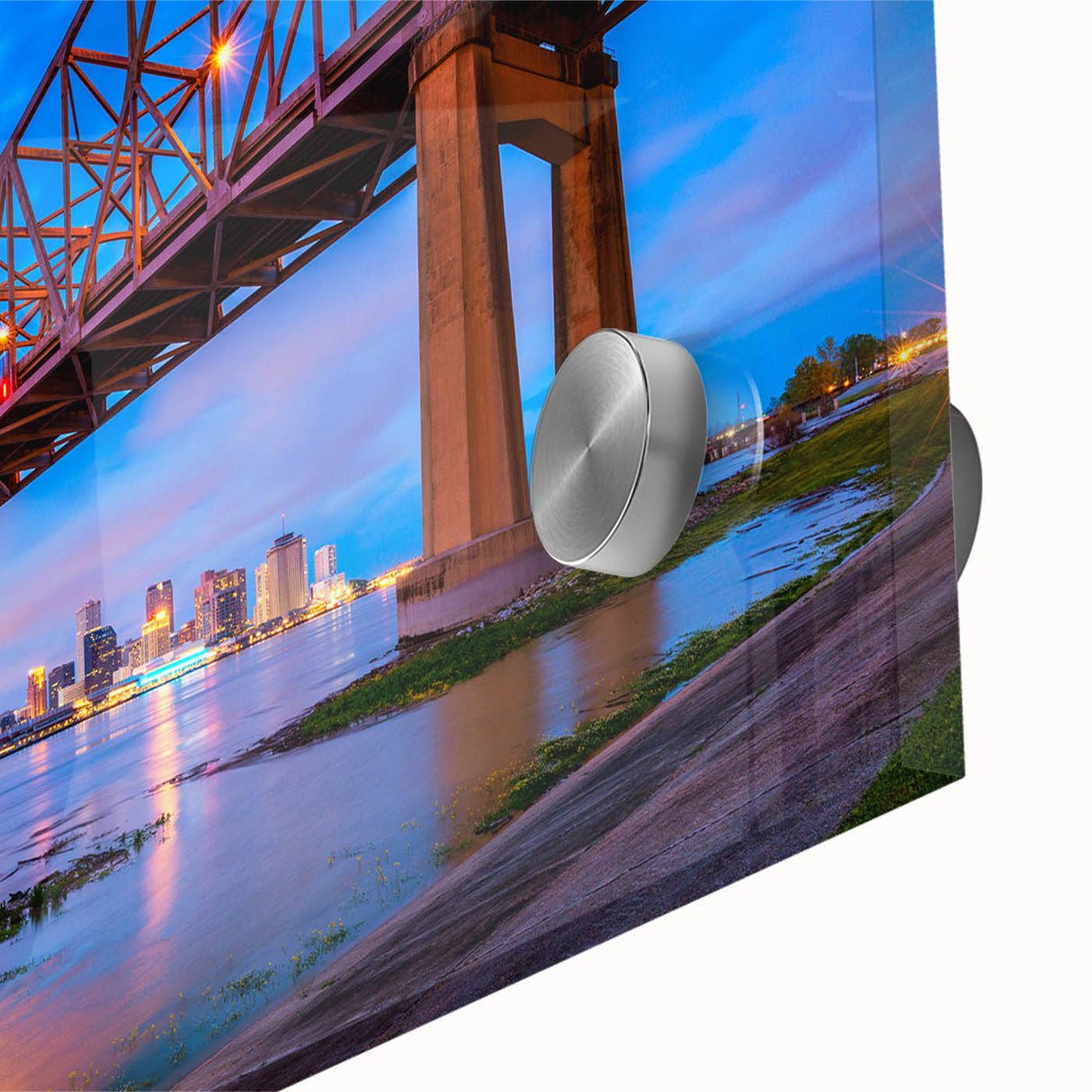 Large abstract wall art of New Orleans scenery in mid-century modernist style on acrylic glass, ideal for dining room art.